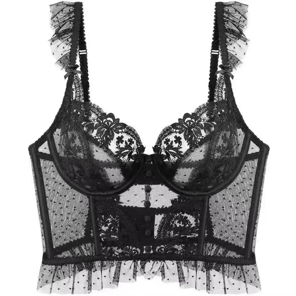 Fashion Comfortable Lace Lingerie with Steel Ring Wrapped Chest Top Bra and Panty Set Sexy Intimates Supply Underwire Female