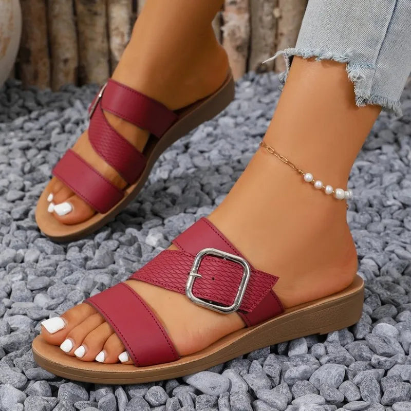 2026Summer Women Flat Sandals Solid Color Casual Comfortable Female Flat Shoes
