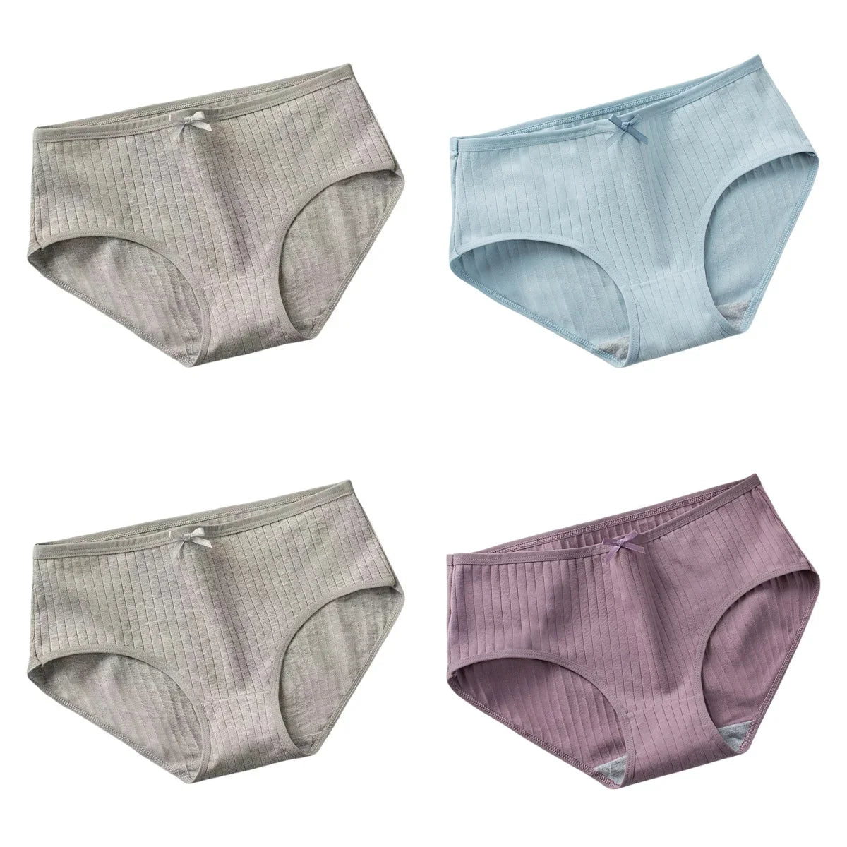 4Pcs/Set Women Cotton Panties Low Waist Briefs Breathable Comfort Underwear Sexy Lingerie Solid Color Underpants Intimates M-XL