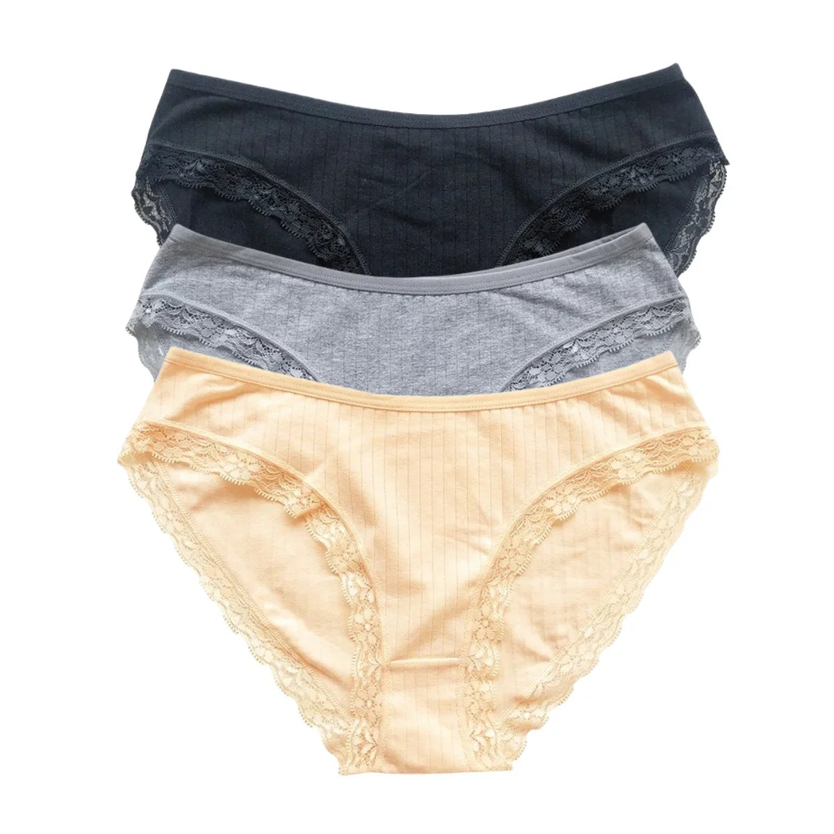 3Pcs/Set Cotton Panties Women Lace Trim Briefs Female Underpants Solid Color Soft Underwear Sexy Lingerie Intimates M-XL
