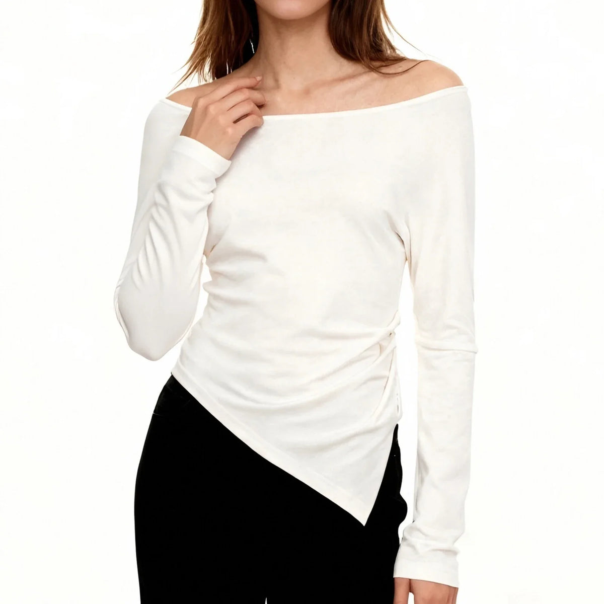 Women Irregular Crop Top Yoga Exercise Sports Gym Fashion Crop Top Casual T-Shirt Long Sleeve Boat Neck Solid Slim Sports Top