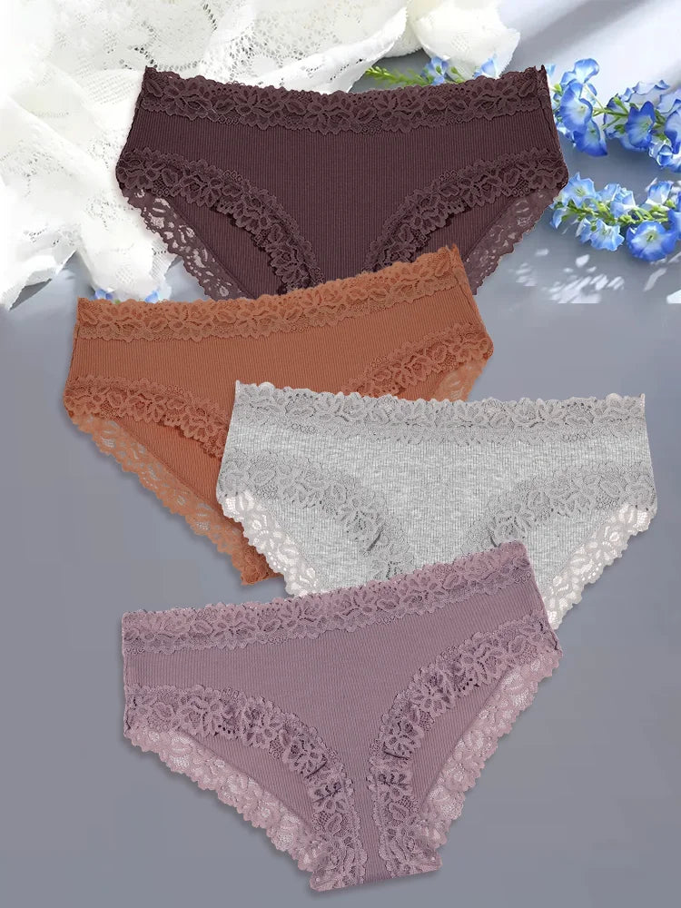 Comfortable Cotton Lace Panties for Women – 4-Piece Set, S–XL