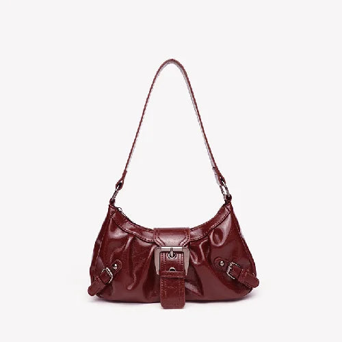 HEONYIRRY Maillard Style Retro Small Bag Spicy Girl Y2K Wasteland Vintage Leather Shoulder Armpit Bag - Zipper Closure