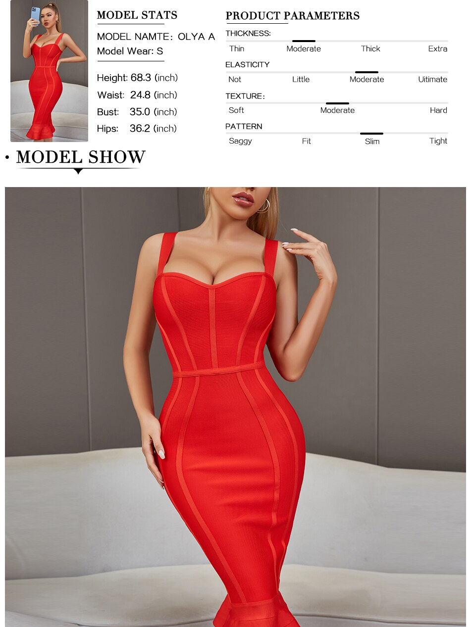 Bandage Dress Spaghetti Strap Red Dress Bodycon Mermaid Sleeveless Dresses