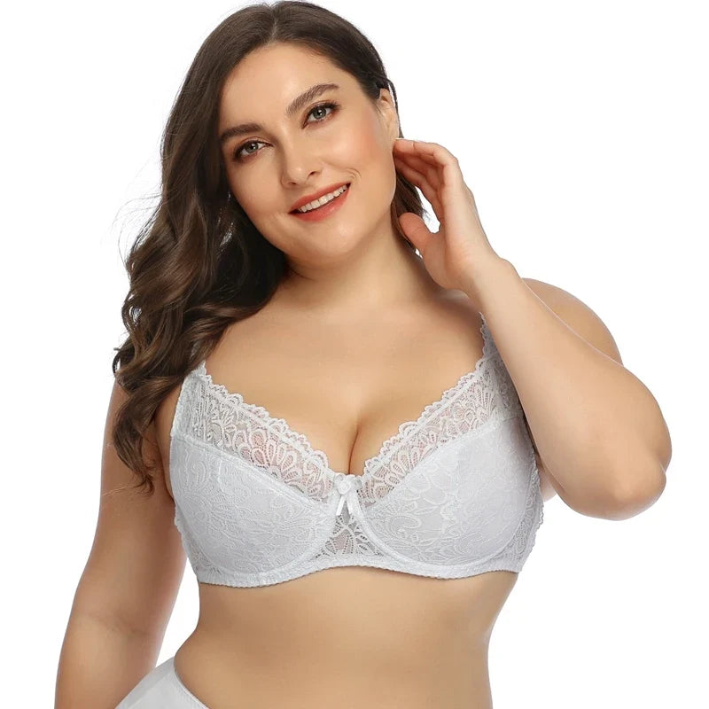 Plain Lace Bra for Woman Plus Size Bra with Wire no Foam Full Cup Lingerie 34E 36E 38D 38E 40D 40E 42D 42E 44E 46E 48E-6003