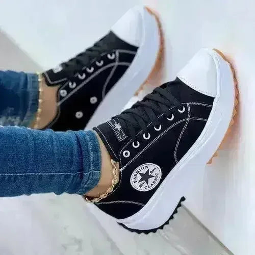 Flat Lace-Up Sneakers Pattern Canvas Shoes Casual Sport Shoes