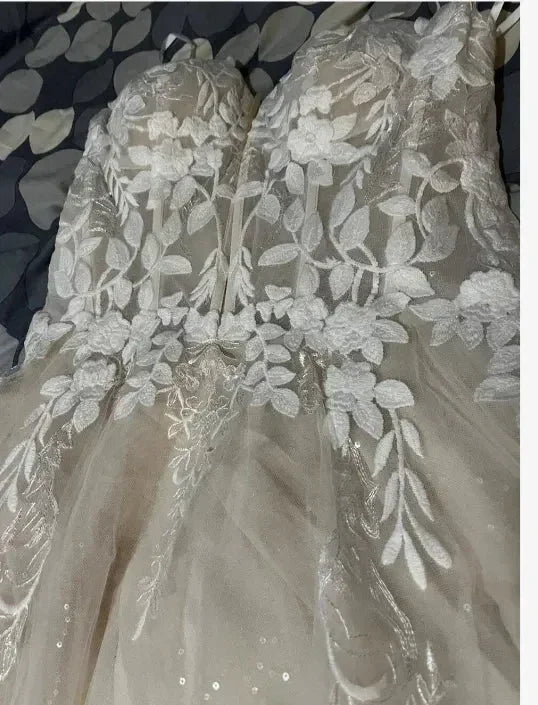 Popular Strapless V-neck 3D Flower Lace Applique A Line Wedding Dresses Sweep Train Custom Made 2025 Vestido De Noival