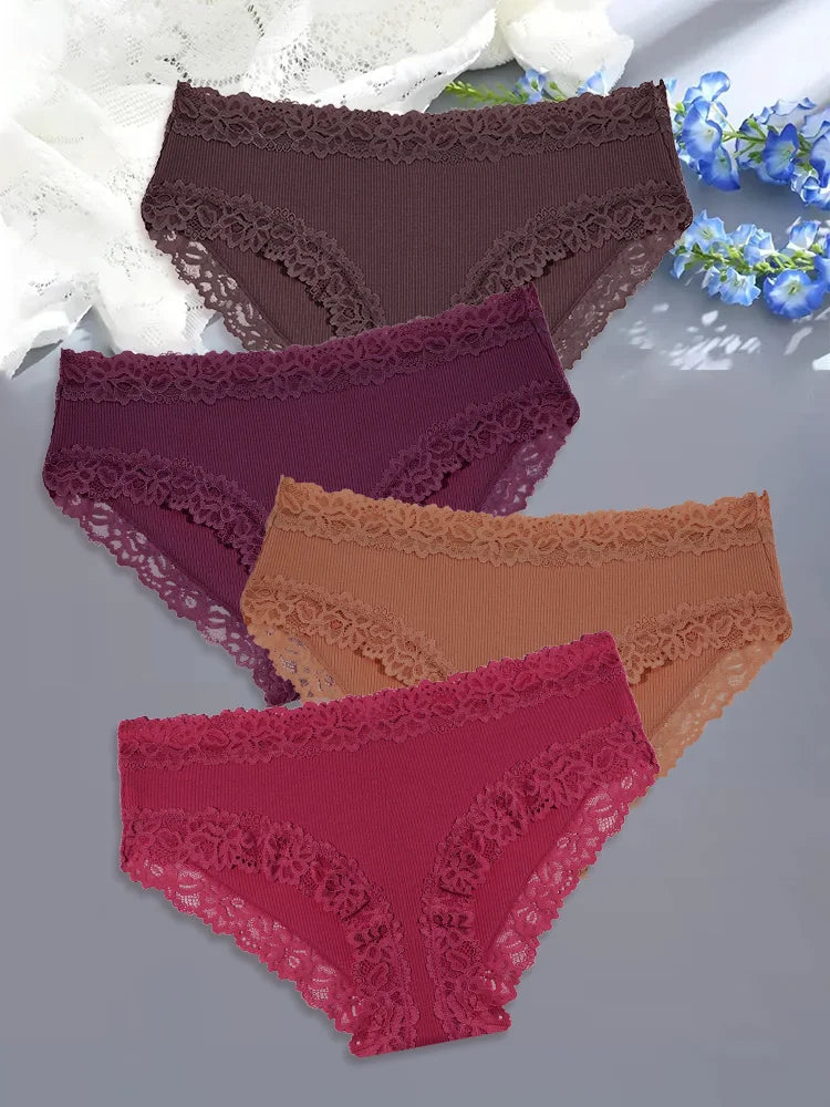 Comfortable Cotton Lace Panties for Women – 4-Piece Set, S–XL