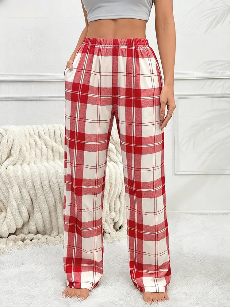 Autumn Winter Pajama Pants for Women Fuzzy Pack Long Fleece Buffalo Plaid Sleep Bottoms Soft Drawstring Lounge Sleepwear
