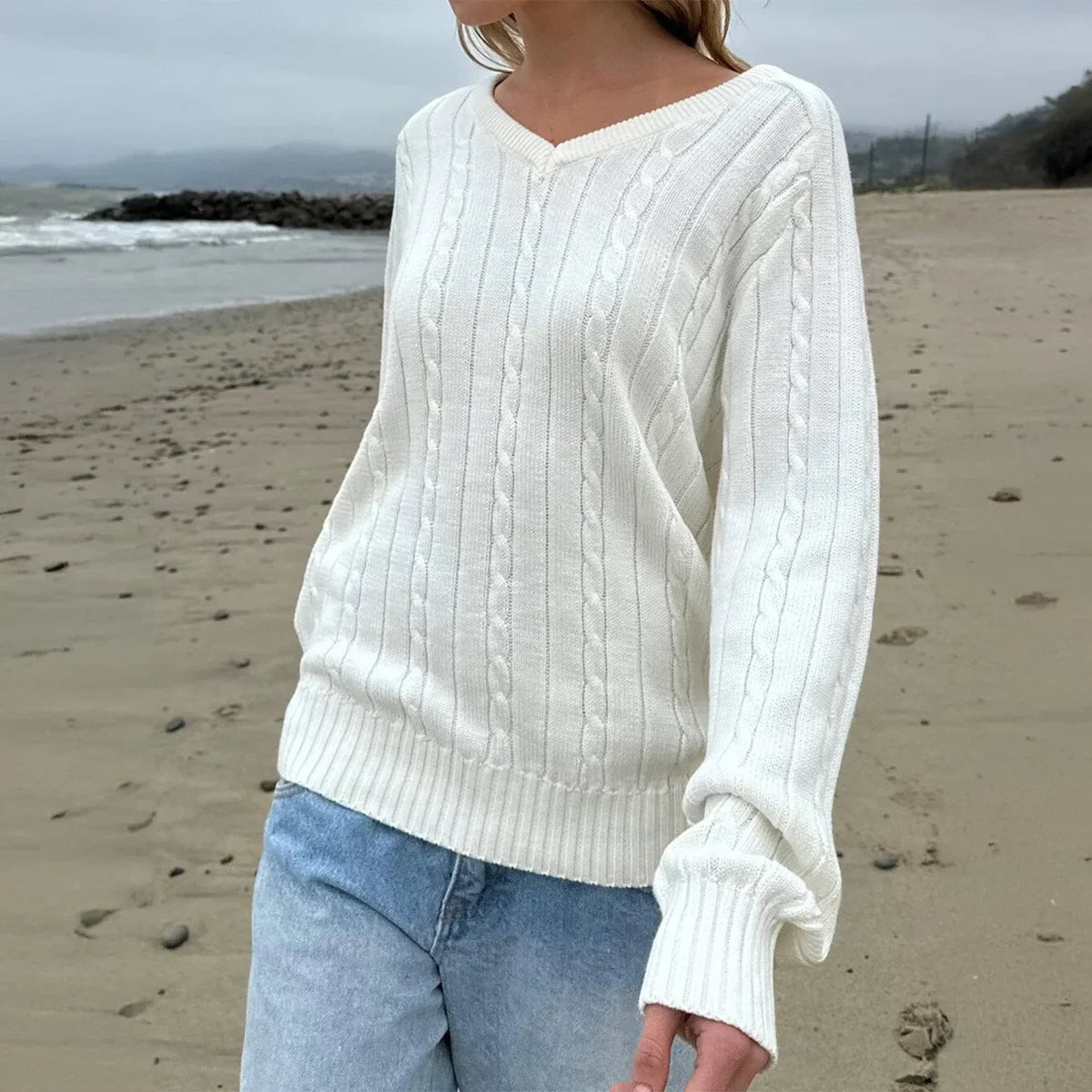 Phantasy Retro Solid Color Sweater Winter Women&