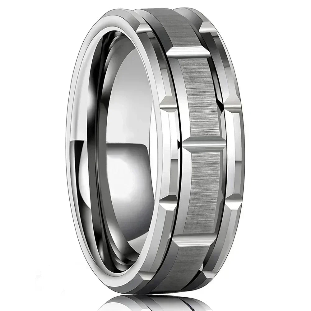 Fashion Men 8MM Stainless Steel Ring Black Color Brushed Double Groove Pattern Men&
