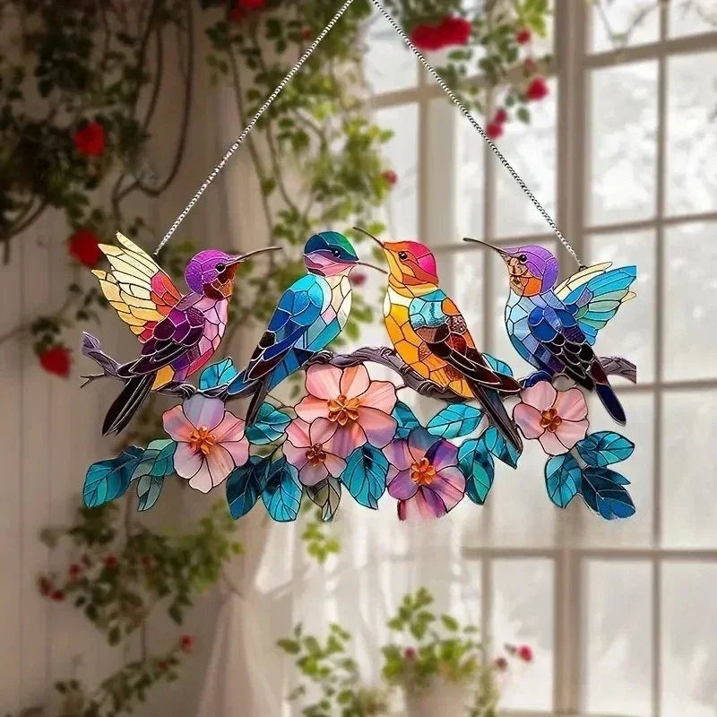 Enchanting Hummingbird Suncatcher – Vibrant Stained Glass Window Hanging Decor