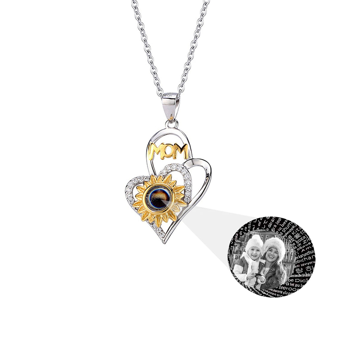 Sunflower with customized photosProjection Necklace Pendant Jewelry