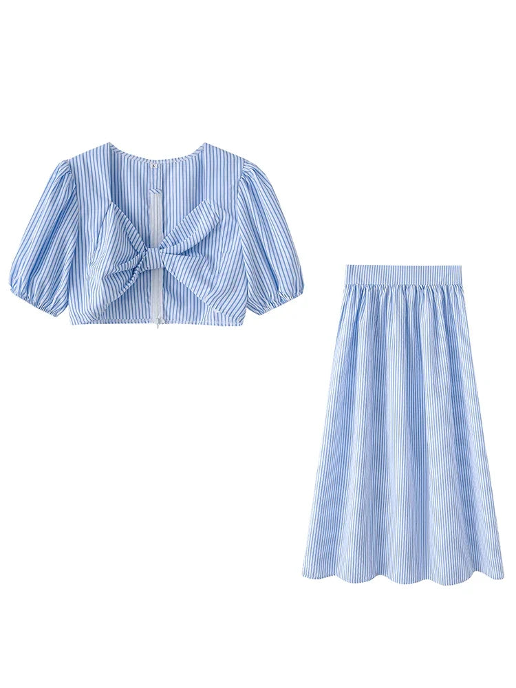 Foridol Striped Women Summer New in Matching Sets Top+skirt Two Piece Set Outfits 2025 Light Blue Beach Casual Elegant Suit