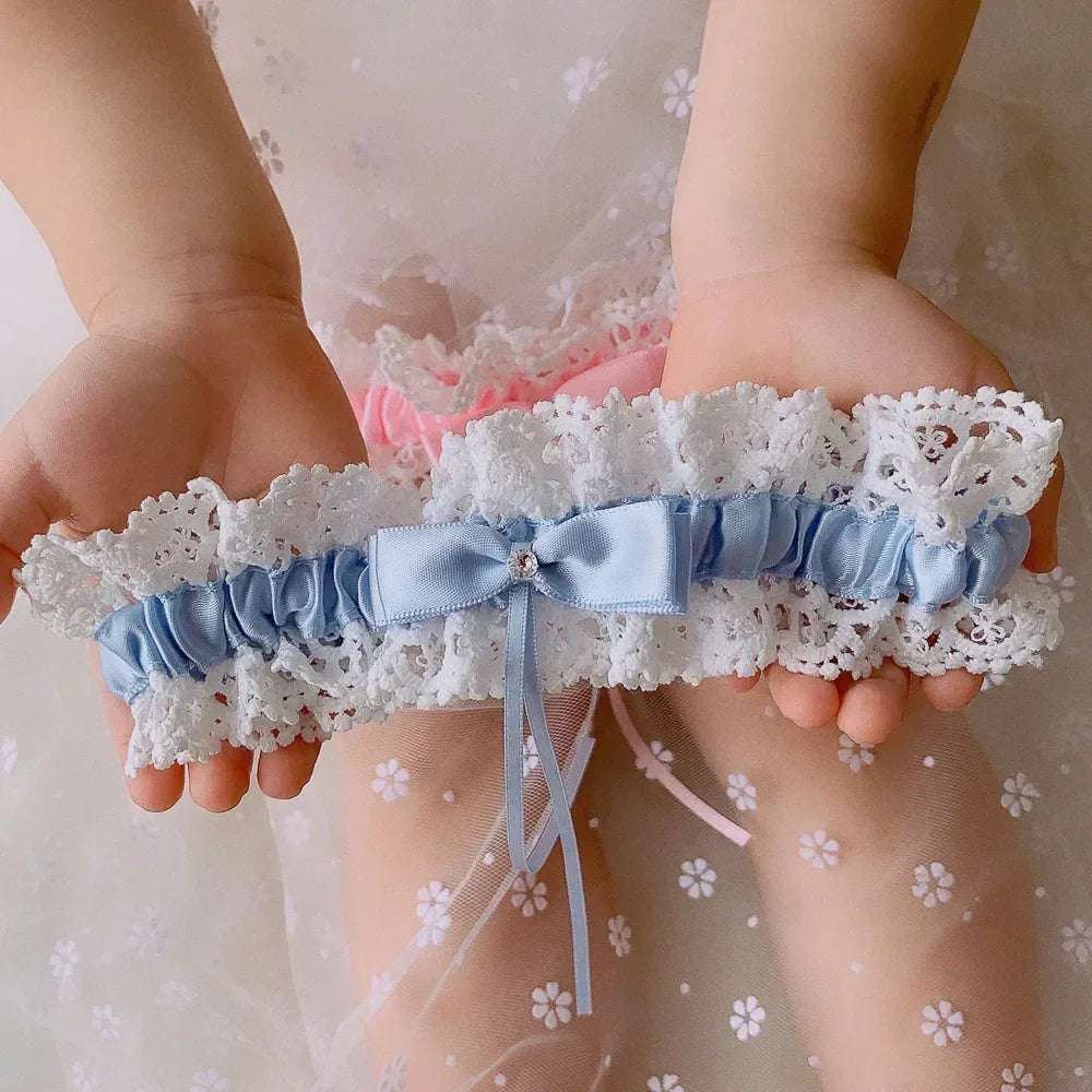 K03 2 PCS Sexy Lace Flower Crystal Pearls Wedding Garter Belt Thigh Ring Bridal Leg Garter Stocking Garter Belt Girl Women