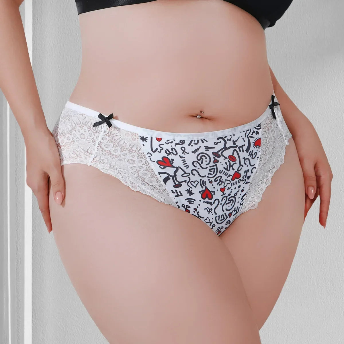 1pcs Plus Size 1XL-4XL Sexy Women Panties Bow Elegant Lady Briefs Mid Waist Female Underpants Breathable Comfortable Underwear
