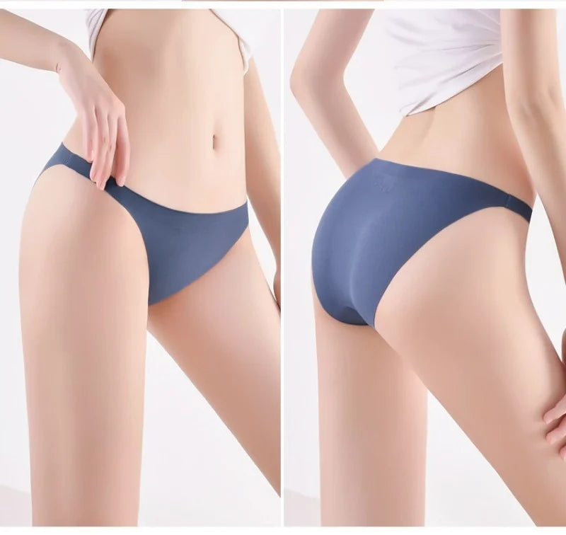 5Pcs/Set Women Seamless Briefs Ice Silk Panties Sexy Low Waist Underwear Female Underpants Solid Color Lingerie M-XL