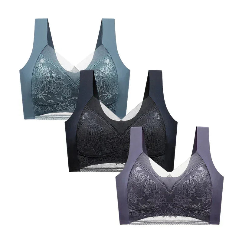 FallSweet 3PCS Lace Push Up Bras for Women Sexy Wireless Bra Ice Silk Deep V Bralette Tops Female Lingerie Mom&