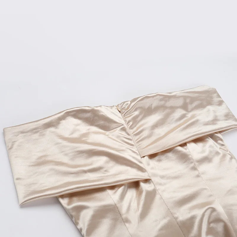 Elegant Satin Solid Color Off-Shoulder Women&