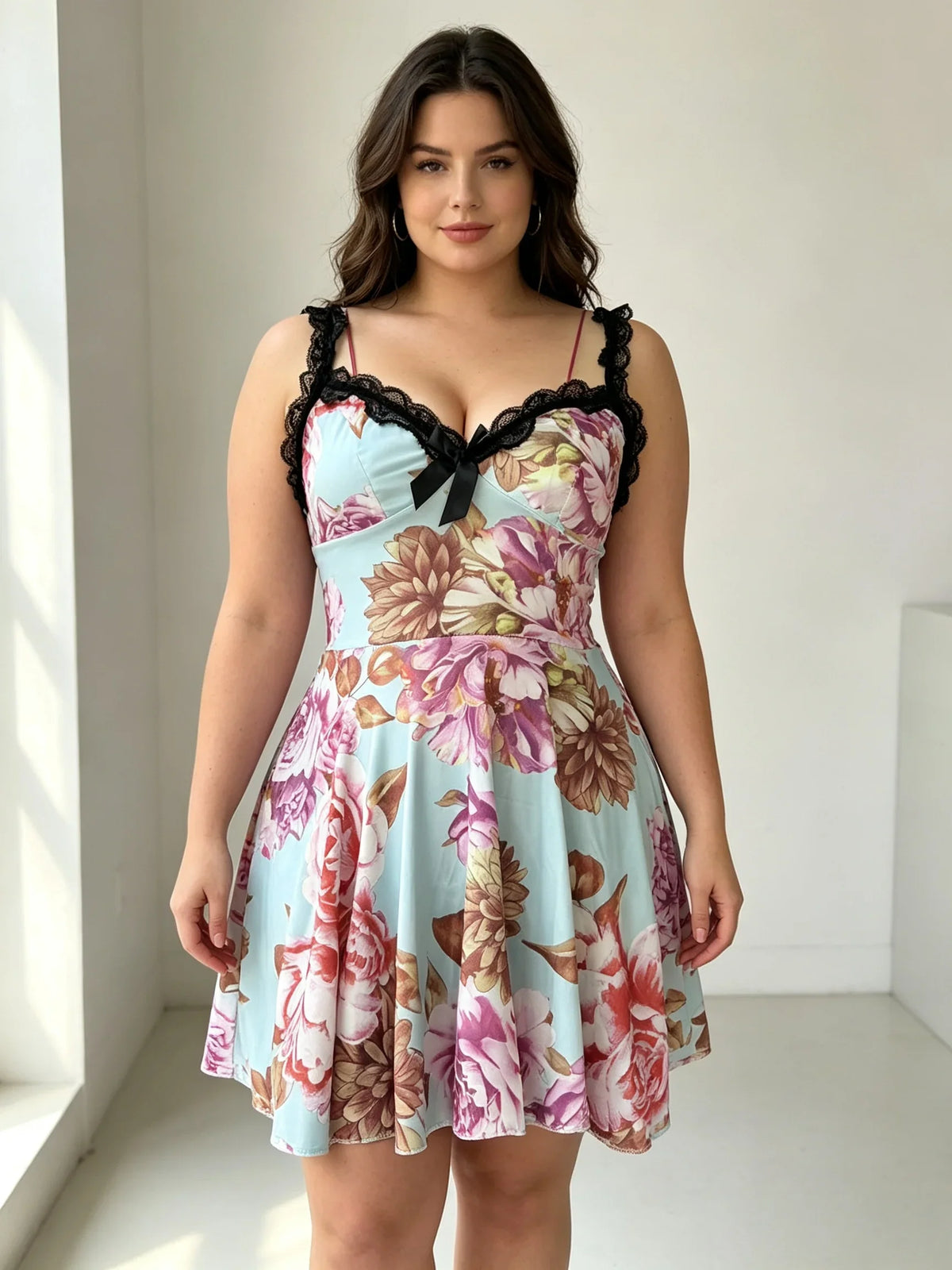 European and American large-size sexy spaghetti strap pajamas and nightgowns with lace trim, can be worn outside, charming women