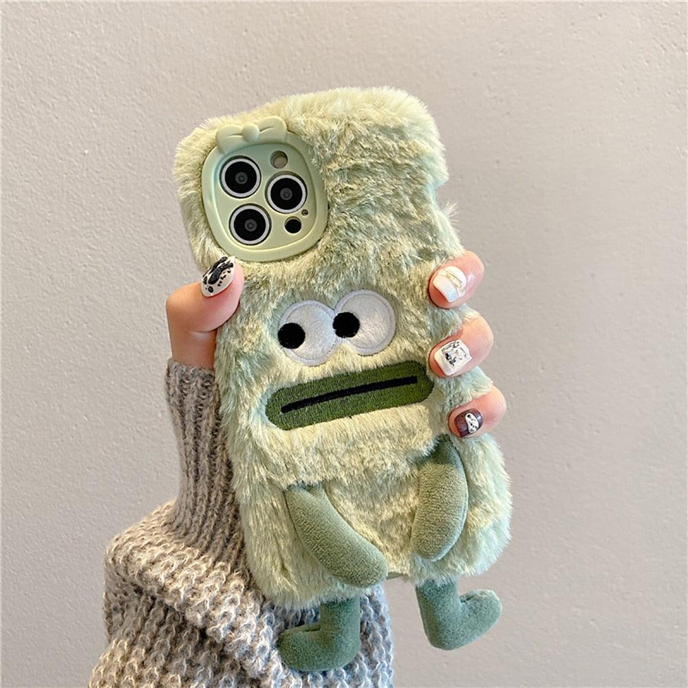 3D Cute Hairy Fluffy Fur Plush Winter Warm Phone Case For iPhone 14 13 12 11 Pro Max Plus Soft Cartoon Back Cover Cute Fuzzy Furry Case Fashion Luxury Case