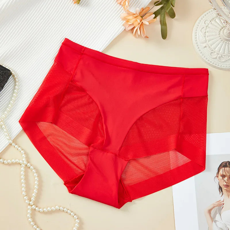 High Waist Women Panties L-4XL Plus Size Seamless Ice Silk Underwear Summer Mesh Breathable Butt Lifter Briefs Leopard Panty