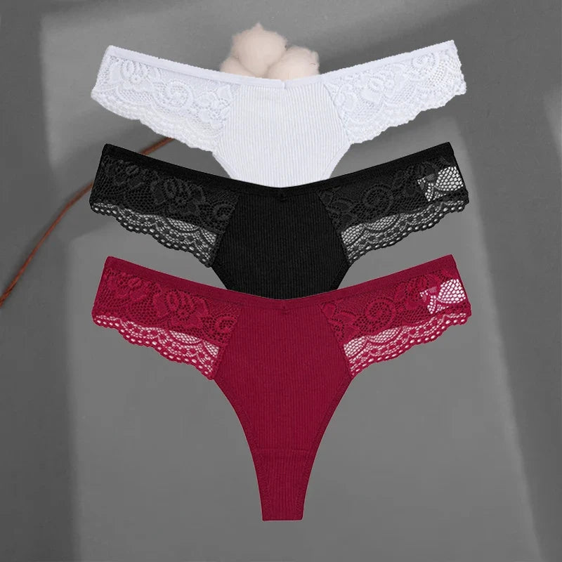 Soft Cotton Thong Panties Set — Lace G-String Underwear for Women