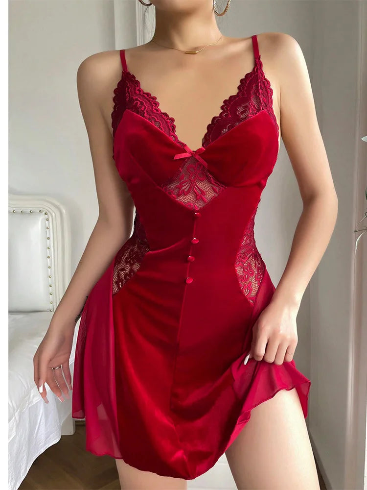 Sexy Velvet Mesh Splicing Sling V-neck Fit And Flare Dress Elegant Pure Colour Temperament Girl Dew Shoulder Dresses New NKGJ