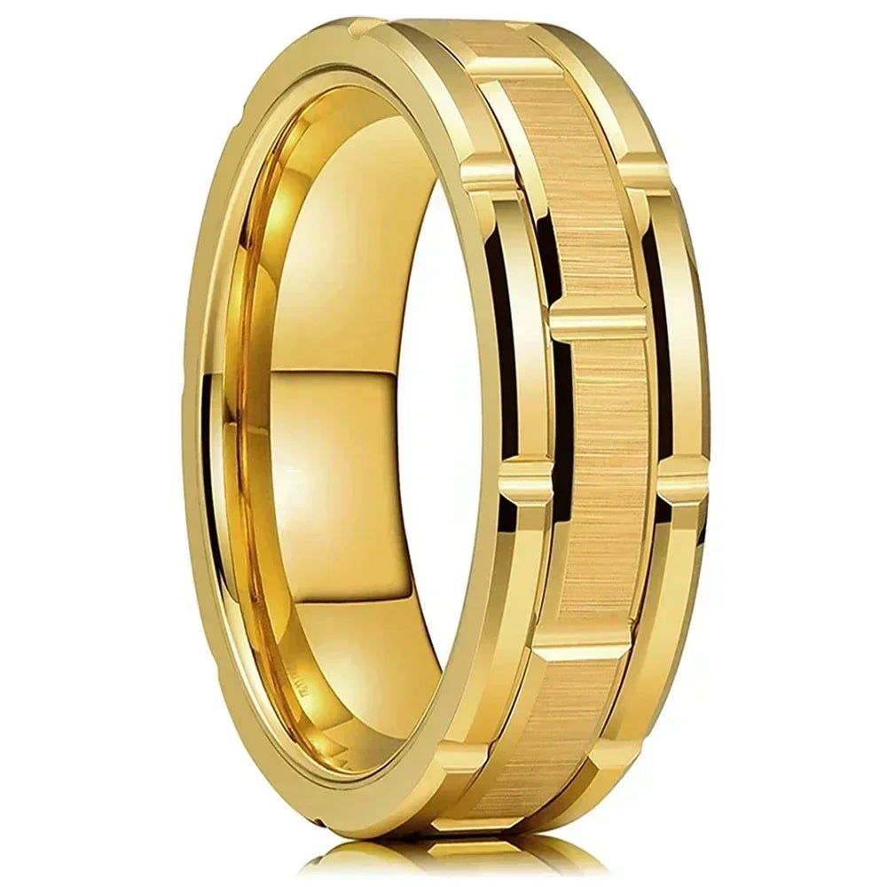 Fashion Men 8MM Stainless Steel Ring Black Color Brushed Double Groove Pattern Men&