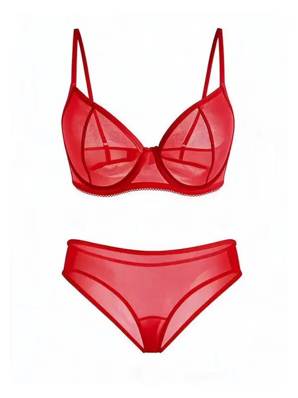 Ultra-Thin French-Style Underwire Seductive Bra, See-Through Transparent Sexy Large Bust Mesh Push-Up Lingerie, Plus-Size Bra Set