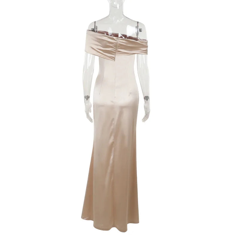 Elegant Satin Solid Color Off-Shoulder Women&