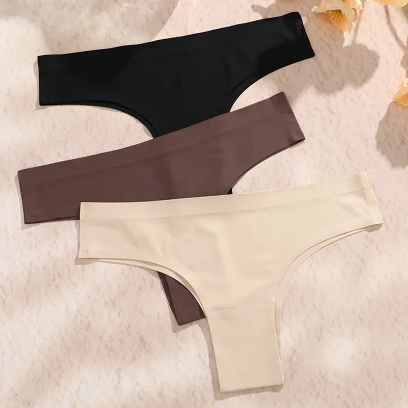3-Piece Seamless Brazilian Panties Set – Ultra-Thin Ice Silk Underwear