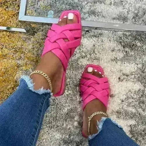 Summer Leather Flat Beach Slides Outdoor Casual Women Slippers