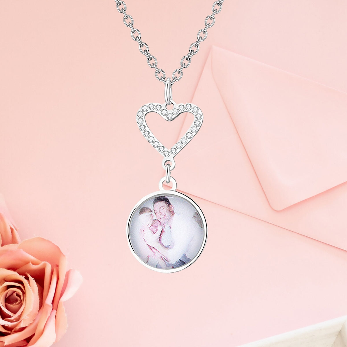 Customizable Photo Romantic Simple Small Heart-shaped Necklaces Exquisite Silver Color Clavicle Chain Women&