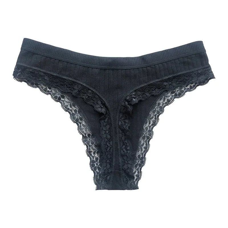 4Pcs/Set Women Cotton Panties Thongs Low Rise G-string Lace Underwear Female Underpants M-XL Sexy Lingerie Panties Intimates