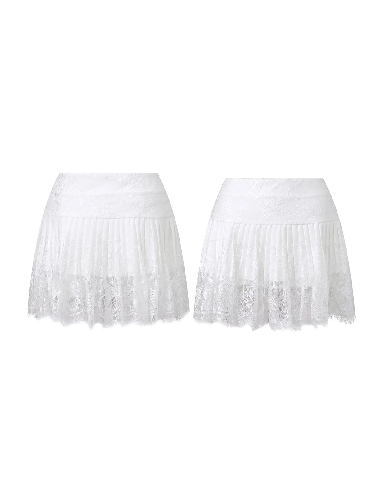 Women Solid Color Patchwork Lace Mini Skirt High Rise A-line Short Pleated Skirts Casual Summer Streetwear