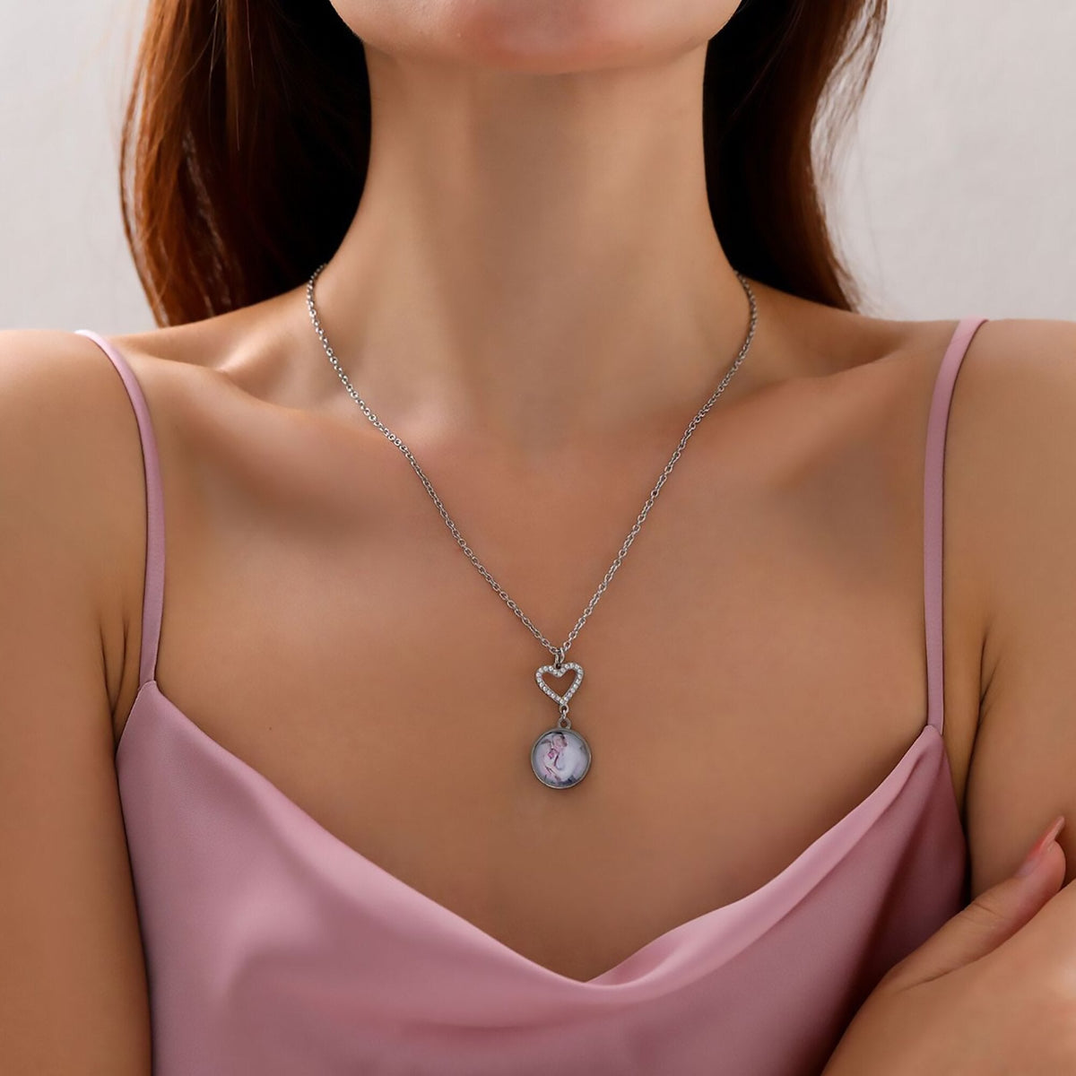 Customizable Photo Romantic Simple Small Heart-shaped Necklaces Exquisite Silver Color Clavicle Chain Women&