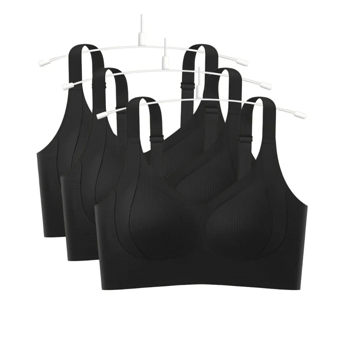 3Pcs/Set Women Seamless V-Neck Bra Plus Size Support Ribbed Bras Sexy Lingerie Detachable Bust Pads Comfort Intimates M-4XL