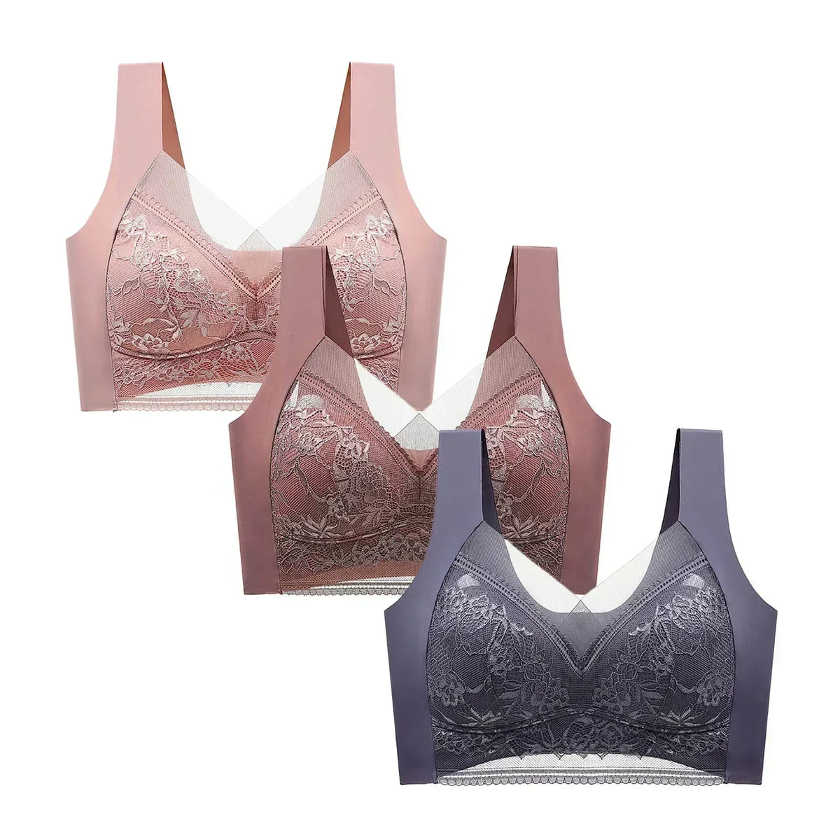 FallSweet 3PCS Lace Push Up Bras for Women Sexy Wireless Bra Ice Silk Deep V Bralette Tops Female Lingerie Mom&