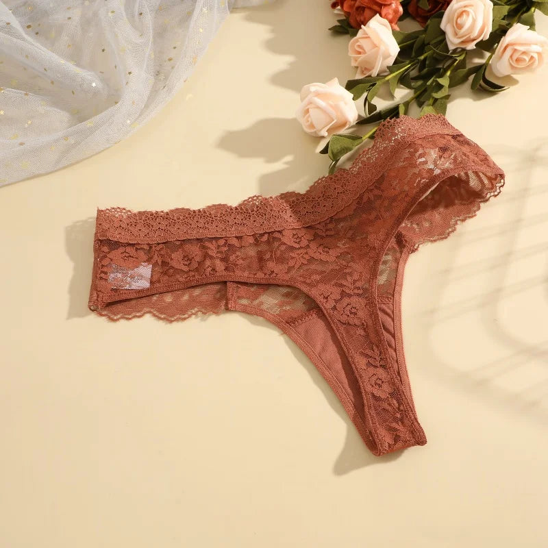 3-Piece Lace Thong Panties for Women – Seamless, Low-Rise Lingerie