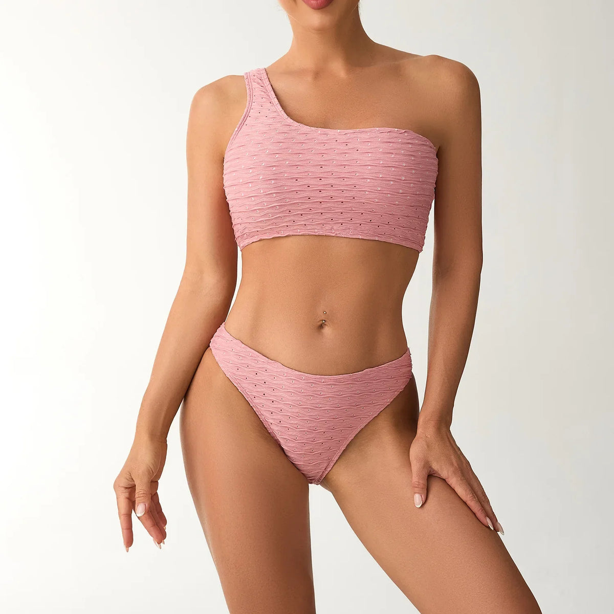 2026 New Style Breathable Quick Dry Solid Color Single Shoulder Bikini Sexy Swimsuit Women&