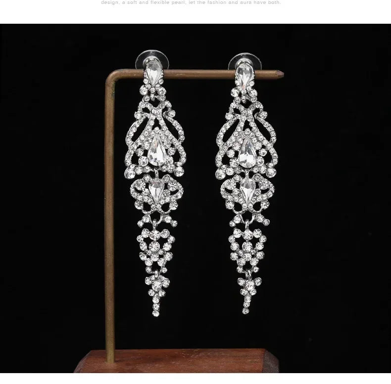Trend Crystal Drop Earrings – Elegant Long Dangle For Bridal | Femstylo