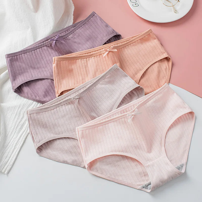 4Pcs/Set Women Cotton Panties Low Waist Briefs Breathable Comfort Underwear Sexy Lingerie Solid Color Underpants Intimates M-XL