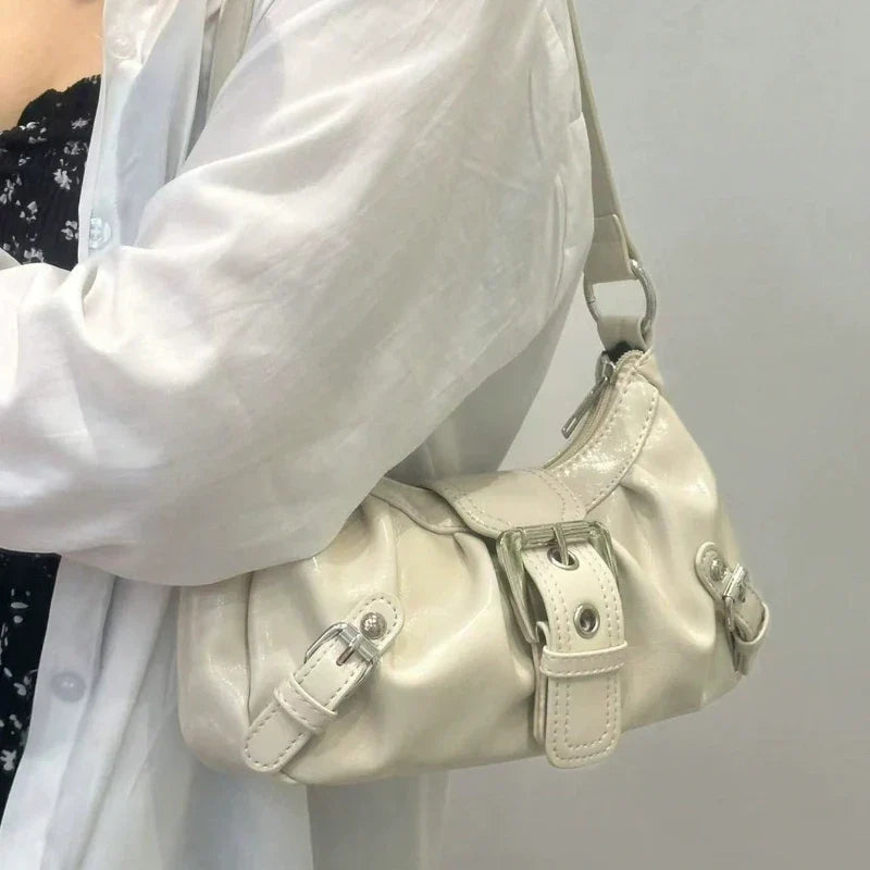 HEONYIRRY Maillard Style Retro Small Bag Spicy Girl Y2K Wasteland Vintage Leather Shoulder Armpit Bag - Zipper Closure