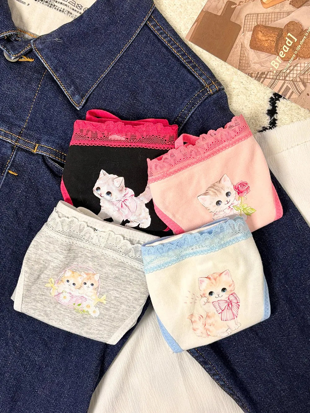 Cotton Girls Panties Cute Cat Sexy Japanese Lace Women Briefs Lady Thong Underwear G String Female Low Waist Lingerie