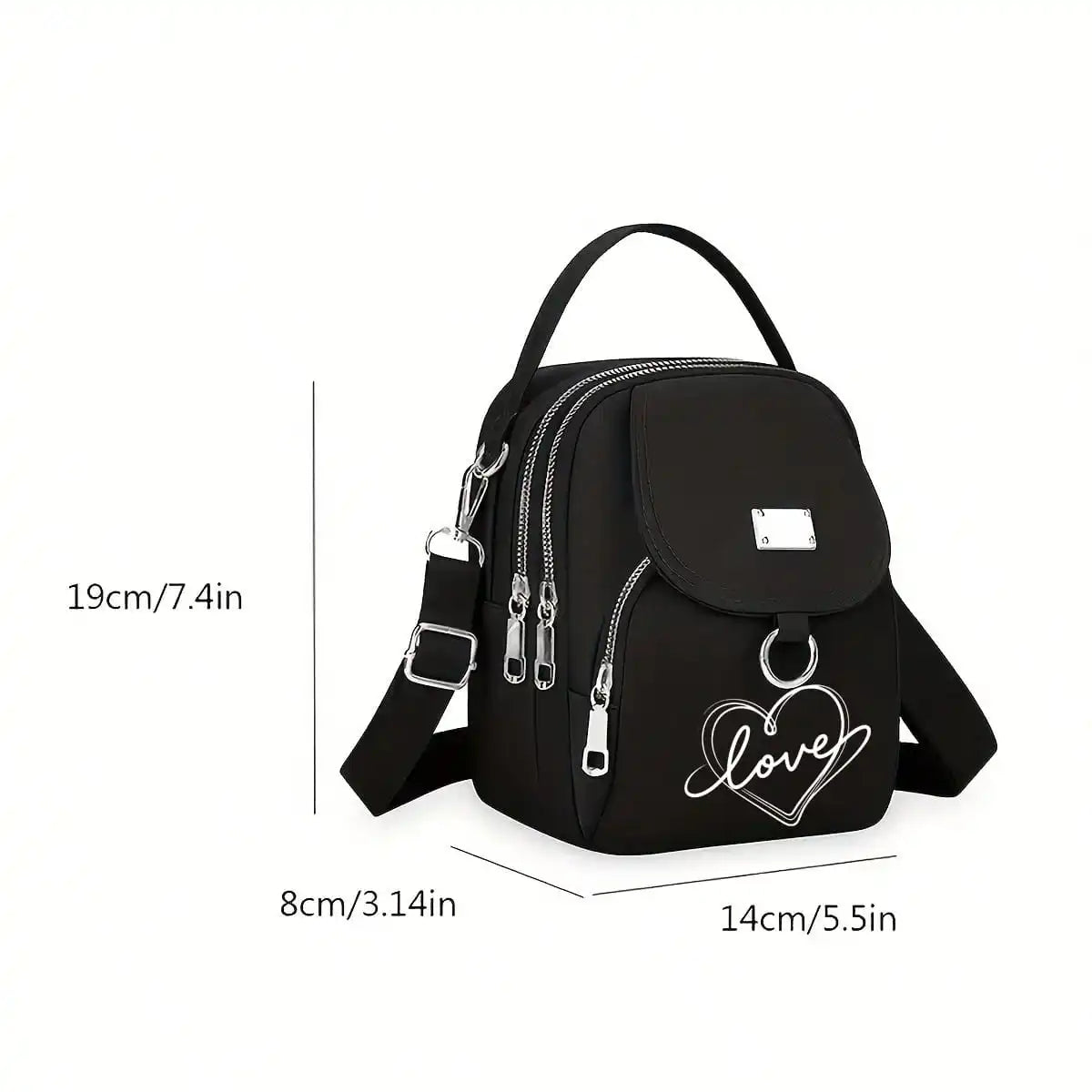 Heart Love Print Shoulder Bag - Compact Crossbody With Adjustable Strap And Ample Capacity