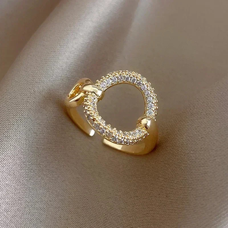 Light Luxury Gold Plated Leaf Opening Ring Exquisite Geometric Beehive Zircon Index Finger Ring Trend Wedding Party Jewelry Gift