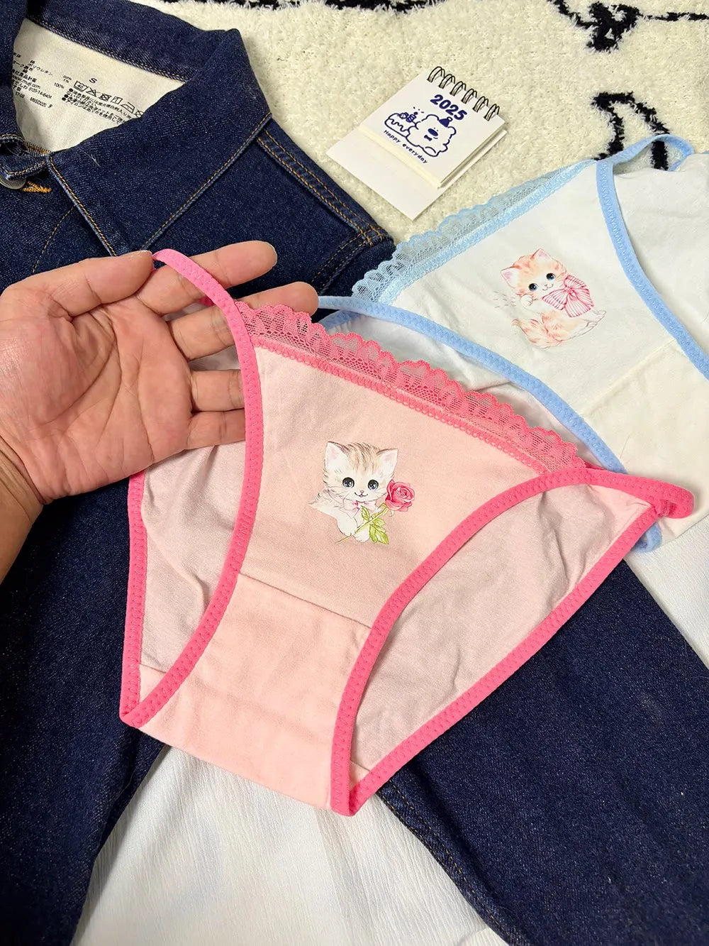Cotton Girls Panties Cute Cat Sexy Japanese Lace Women Briefs Lady Thong Underwear G String Female Low Waist Lingerie
