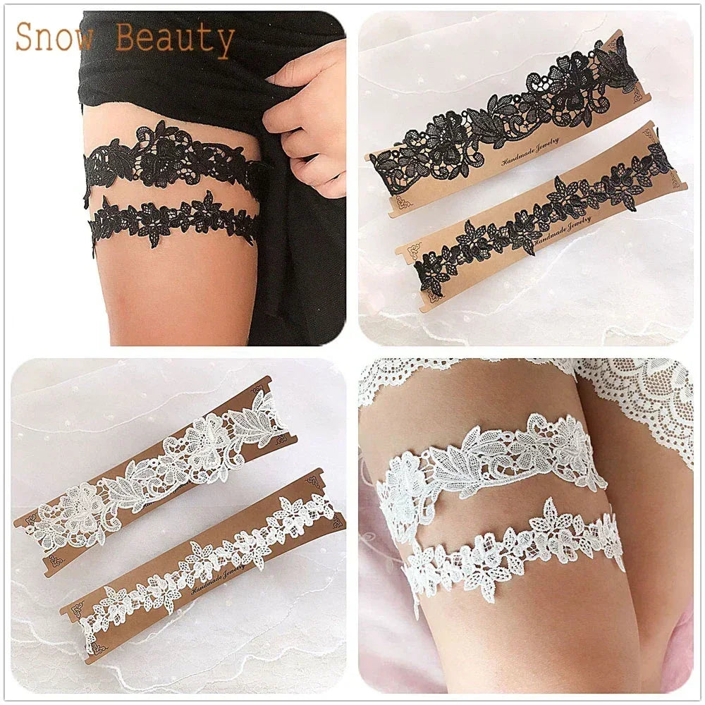 K03 2 PCS Sexy Lace Flower Crystal Pearls Wedding Garter Belt Thigh Ring Bridal Leg Garter Stocking Garter Belt Girl Women