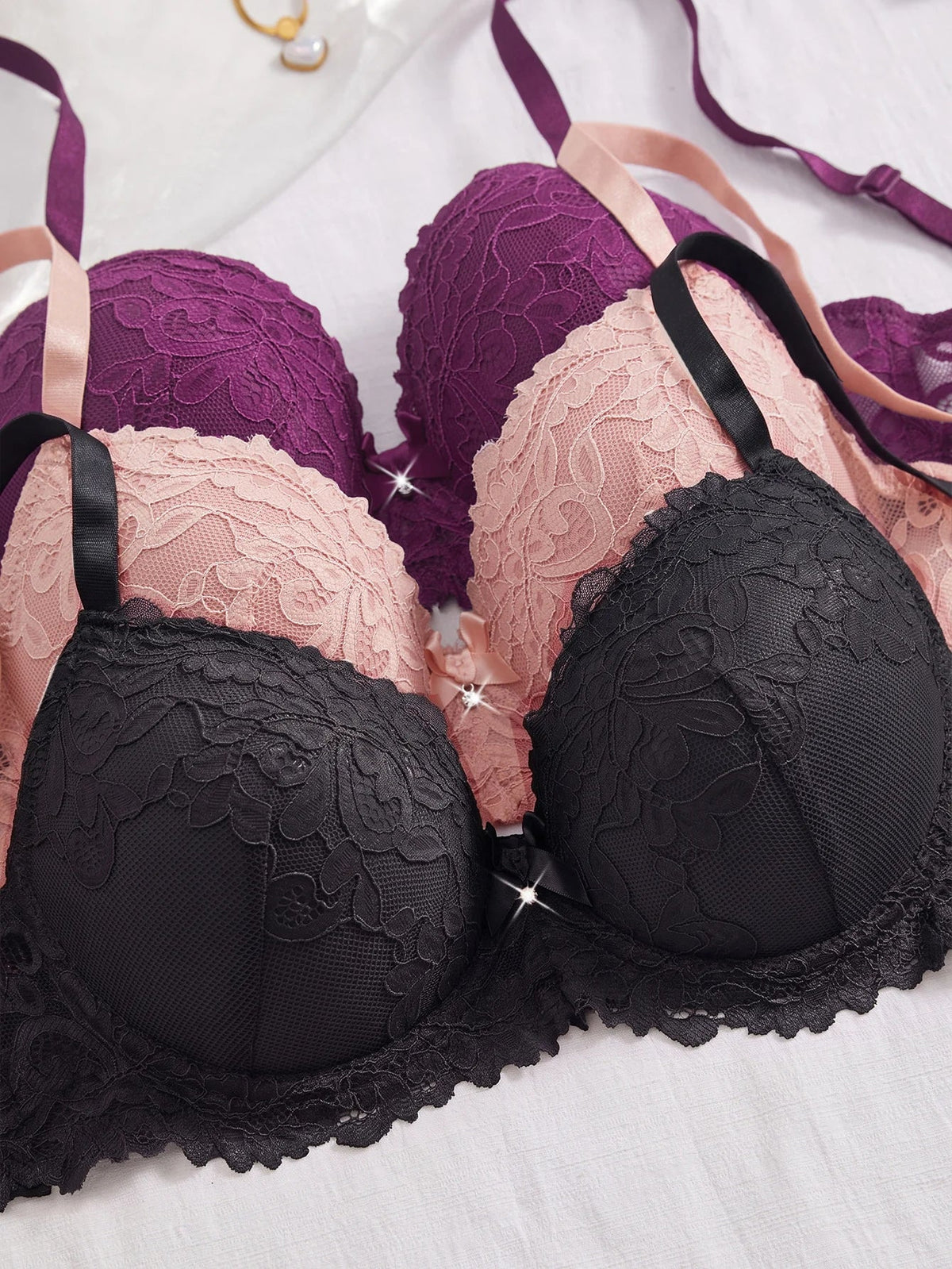 3Pcs Floral Lace Women&